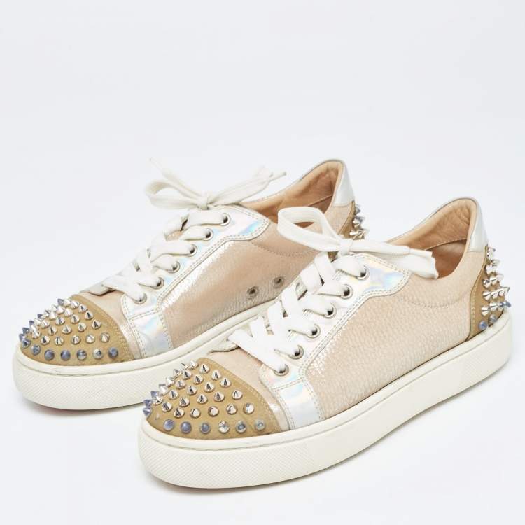 Pre Owned Christian Louboutin Multicolor Nubuck and Leather Louis Junior Spikes Sneakers Size 39.5