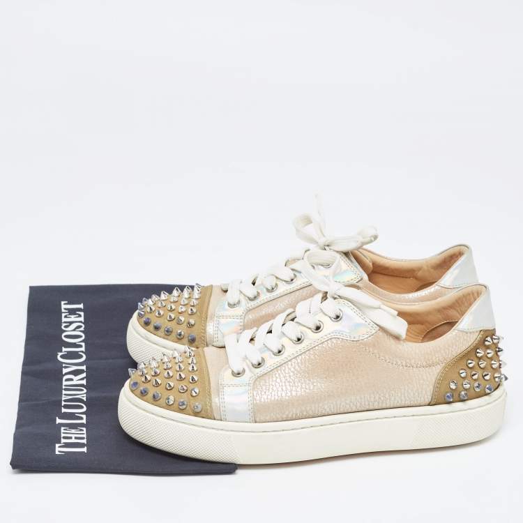 Pre Owned Christian Louboutin Multicolor Nubuck and Leather Louis Junior Spikes Sneakers Size 39.5
