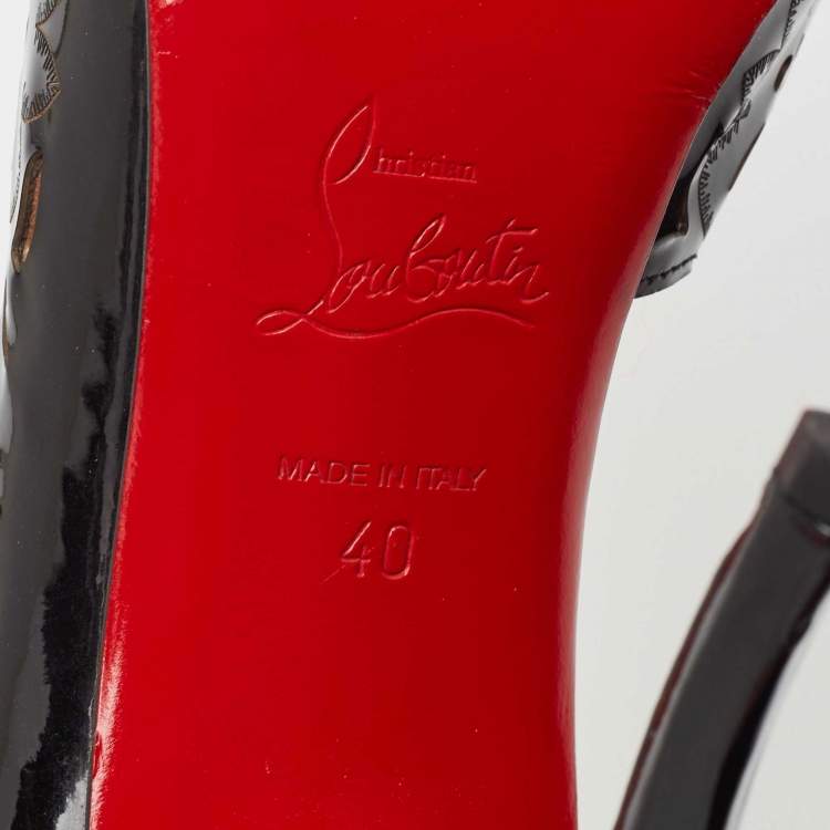 Pre Owned Christian Louboutin Black Patent Leather Floral Laser Cut D'Orsay Pumps Size 40