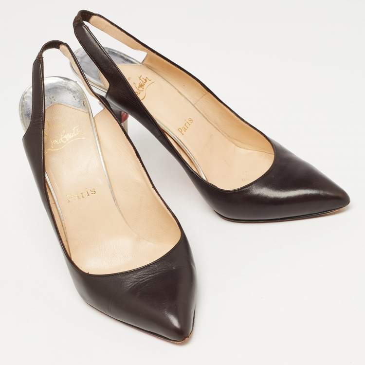 Pre Owned Christian Louboutin Black Leather Twistochat Slingback Pumps Size 39