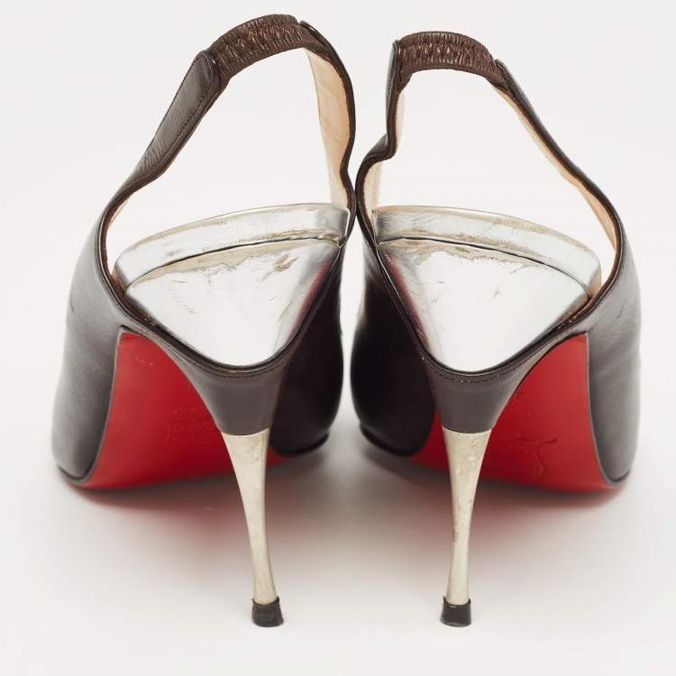 Pre Owned Christian Louboutin Black Leather Twistochat Slingback Pumps Size 39