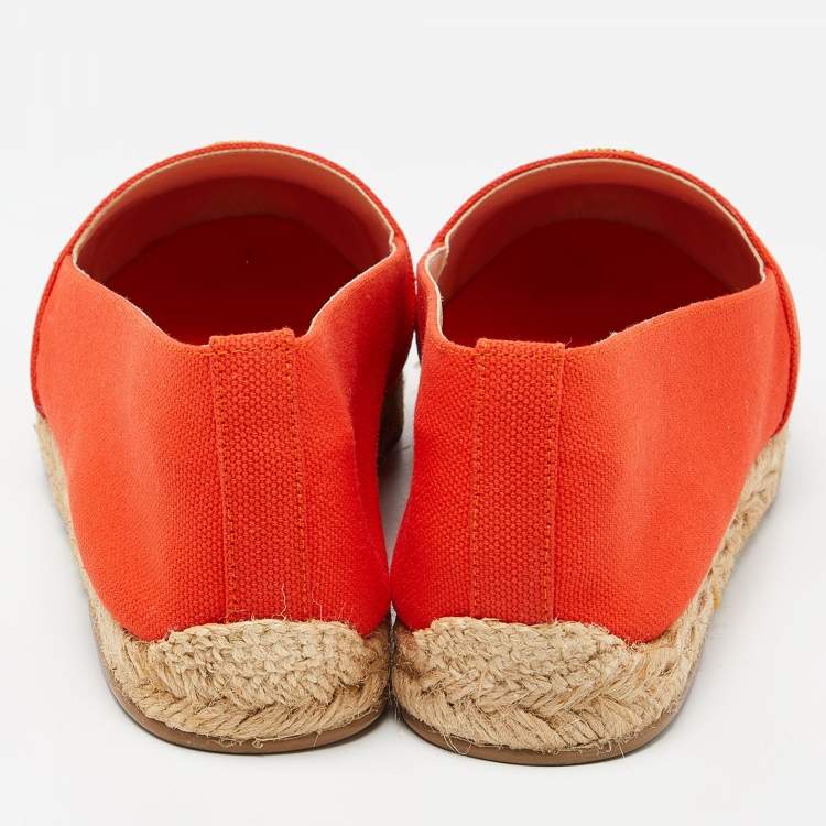 Pre Owned Christian Louboutin Orange Canvas Galia Espadrille Flats Size 38