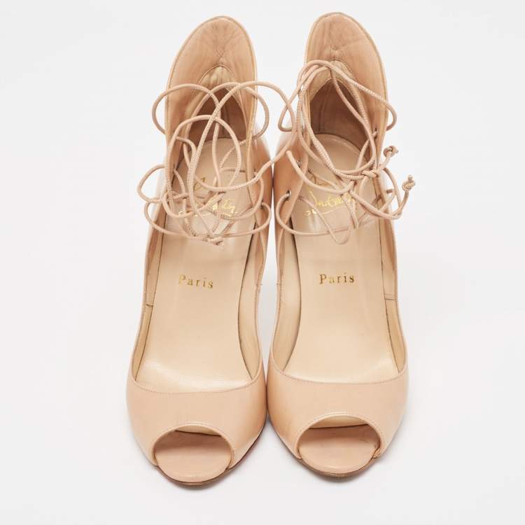 Pre Owned Christian Louboutin Beige Leather Megavamp Pumps Size 36