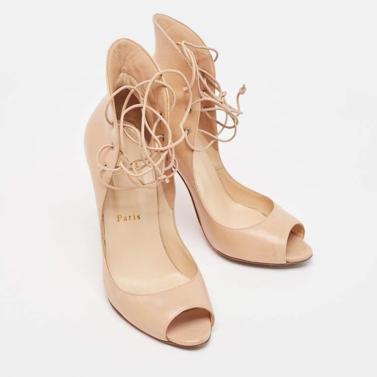 Pre Owned Christian Louboutin Beige Leather Megavamp Pumps Size 36