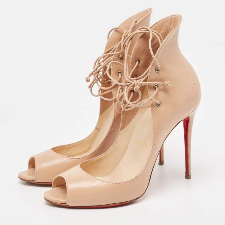 Pre Owned Christian Louboutin Beige Leather Megavamp Pumps Size 36