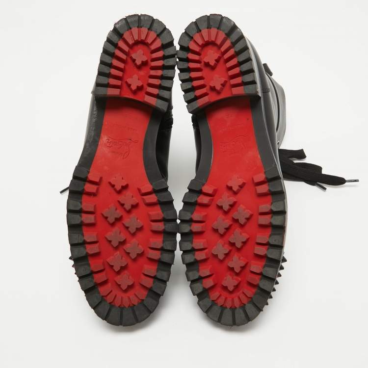 مملوكة مسبقًا Christian Louboutin Black Leather TS Croc Spiked Ankle Boots Size 36