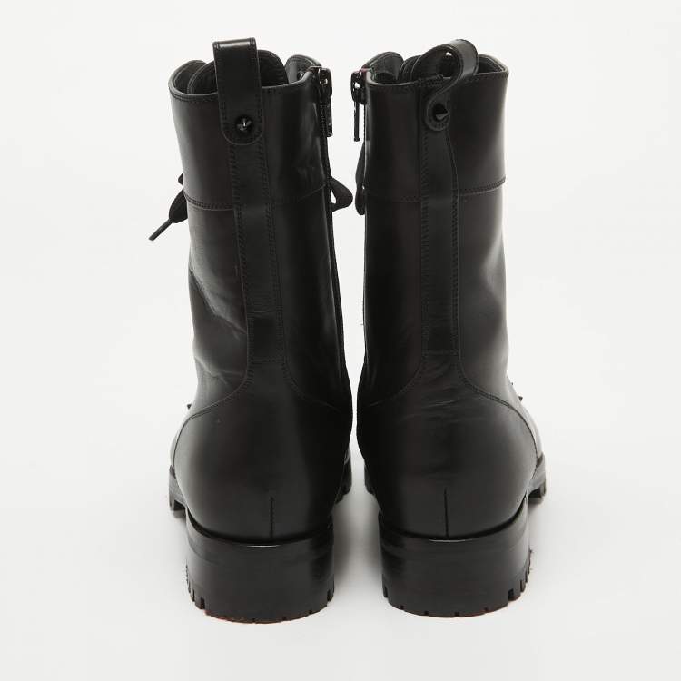 مملوكة مسبقًا Christian Louboutin Black Leather TS Croc Spiked Ankle Boots Size 36