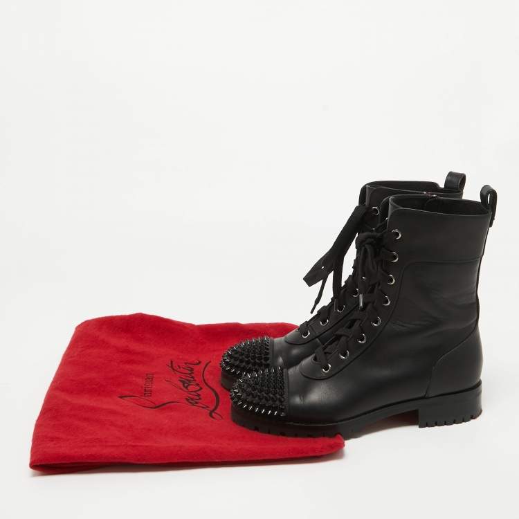مملوكة مسبقًا Christian Louboutin Black Leather TS Croc Spiked Ankle Boots Size 36