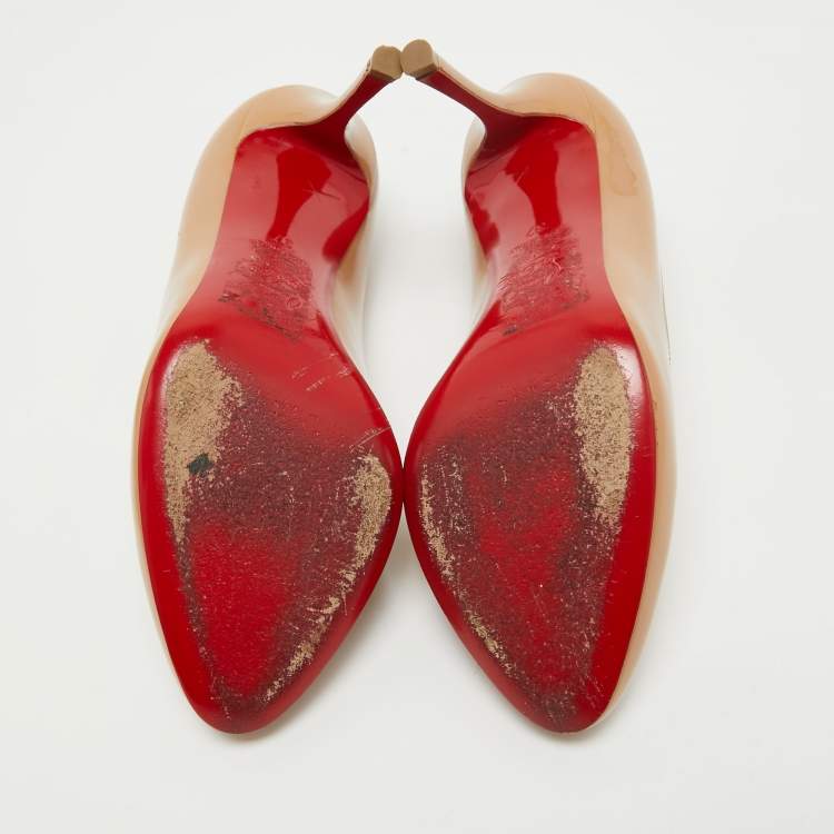 Pre Owned Christian Louboutin Beige Patent Leather Dolly Pumps Size 37