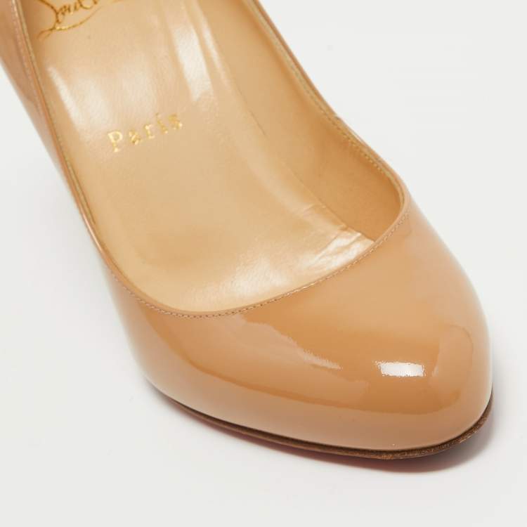 Pre Owned Christian Louboutin Beige Patent Leather Dolly Pumps Size 37