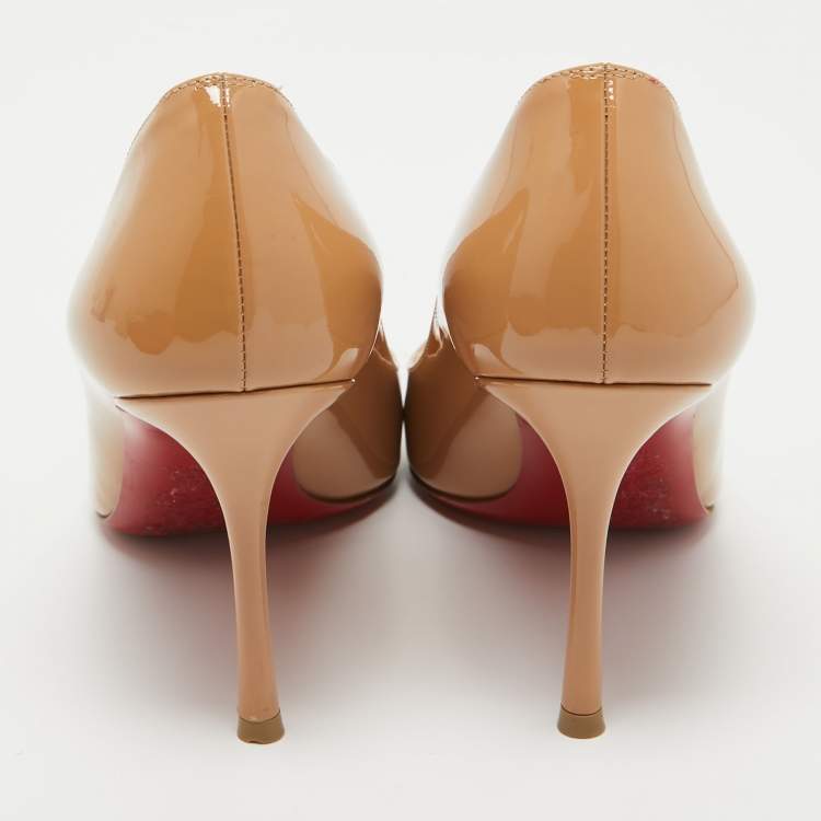 Pre Owned Christian Louboutin Beige Patent Leather Dolly Pumps Size 37