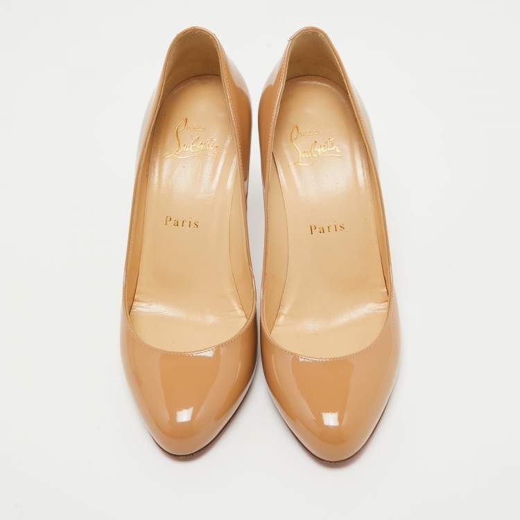 Pre Owned Christian Louboutin Beige Patent Leather Dolly Pumps Size 37