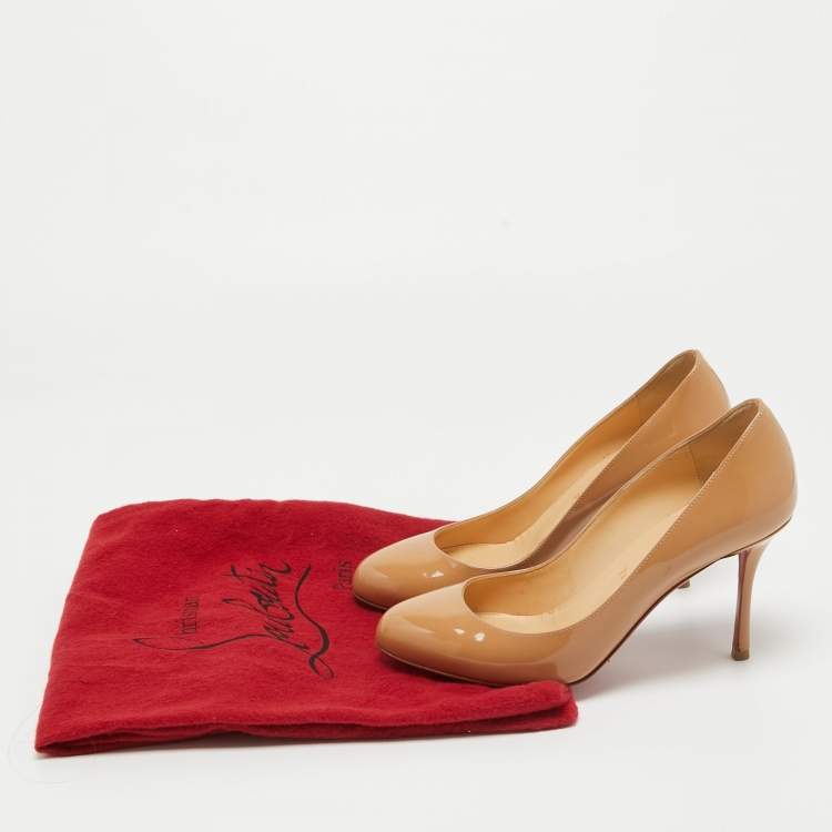 Pre Owned Christian Louboutin Beige Patent Leather Dolly Pumps Size 37
