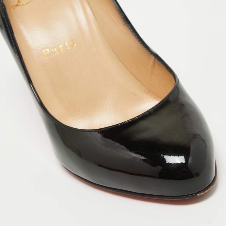 Pre Owned Christian Louboutin Black Patent Leather Dolly Pumps Size 37