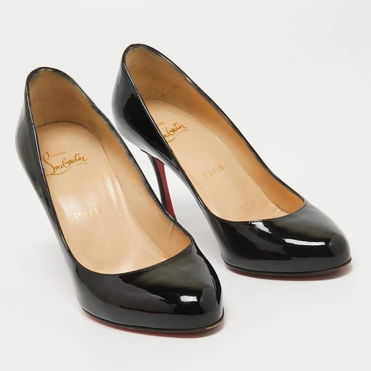 Pre Owned Christian Louboutin Black Patent Leather Dolly Pumps Size 37