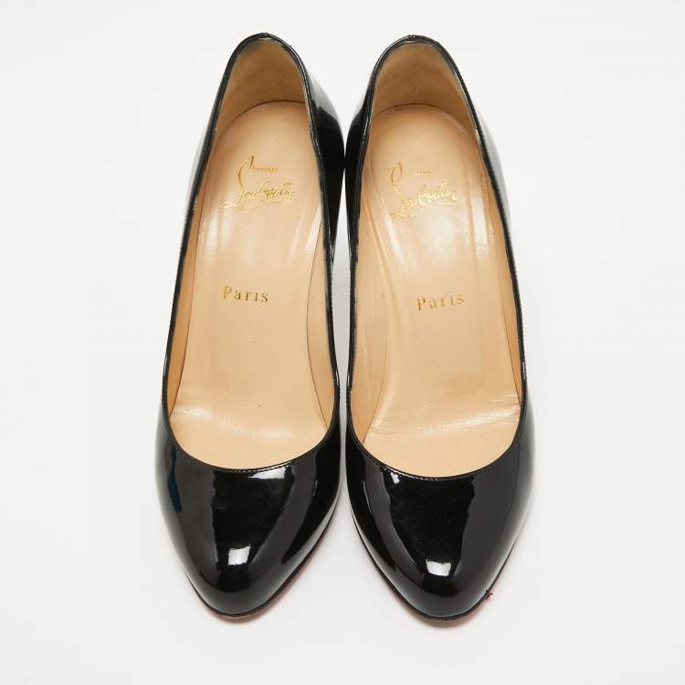 Pre Owned Christian Louboutin Black Patent Leather Dolly Pumps Size 37