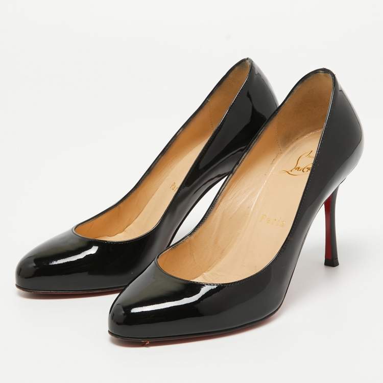 Pre Owned Christian Louboutin Black Patent Leather Dolly Pumps Size 37