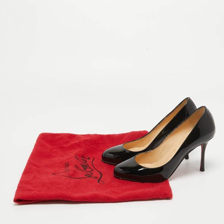 Pre Owned Christian Louboutin Black Patent Leather Dolly Pumps Size 37