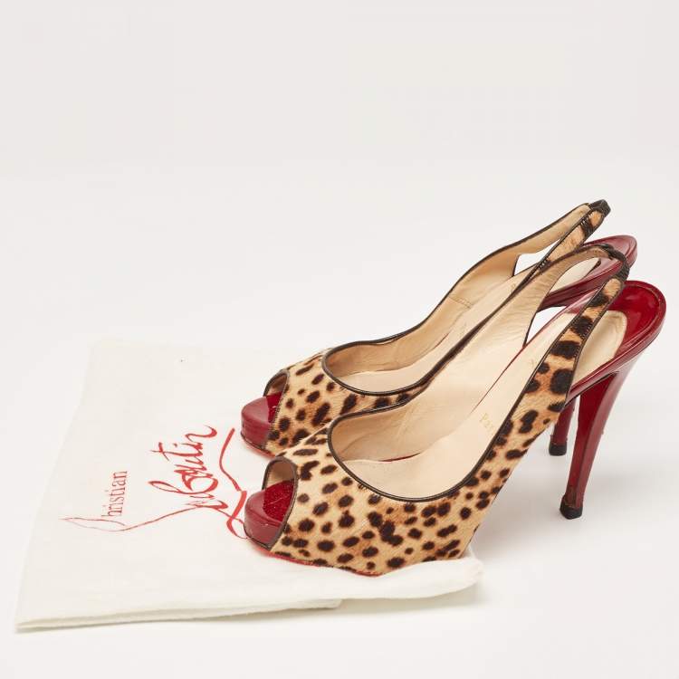 Pre Owned Christian Louboutin Beige/Brown Leopard Print Calf Hair No Prive Slingback Pumps Size 41