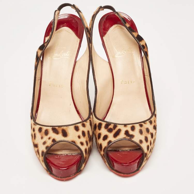 Pre Owned Christian Louboutin Beige/Brown Leopard Print Calf Hair No Prive Slingback Pumps Size 41