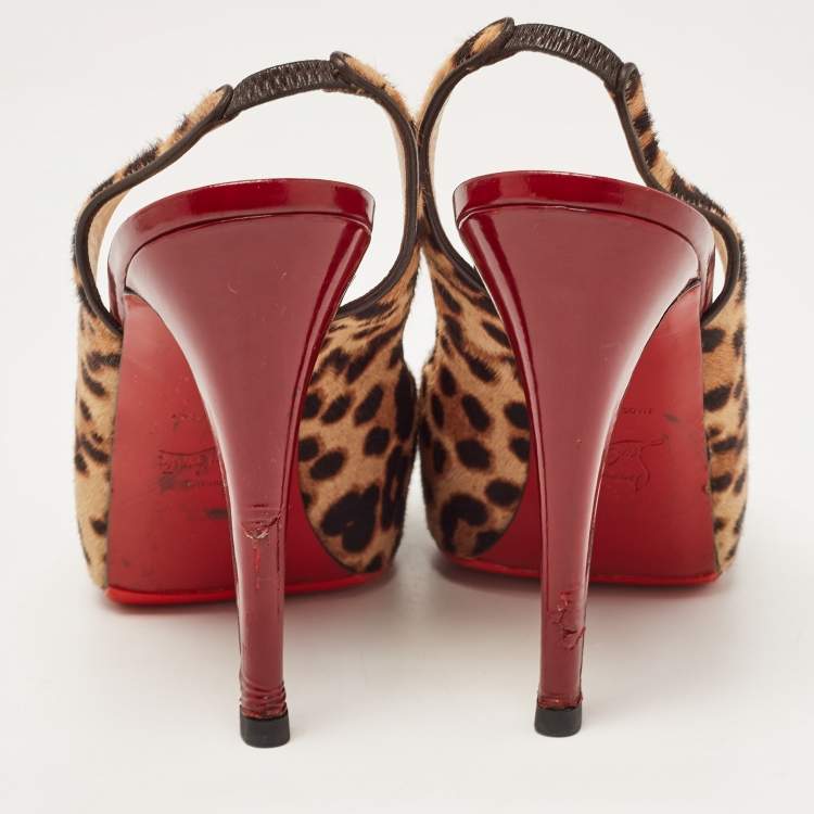 Pre Owned Christian Louboutin Beige/Brown Leopard Print Calf Hair No Prive Slingback Pumps Size 41