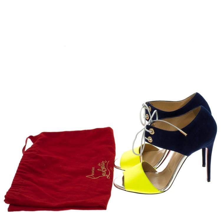 Pre Owned Christian Louboutin Two Tone Leather and Suede Mayerling Lace-Up Sandals Size 38