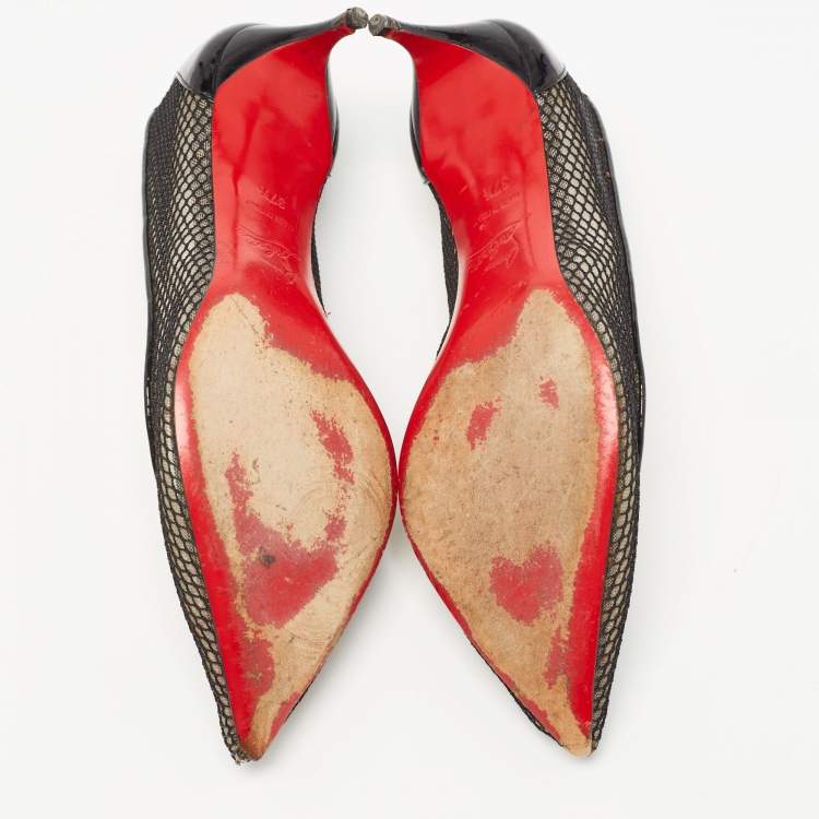 Pre Owned Christian Louboutin Black Patent Follies Resille Pumps Size 37.5