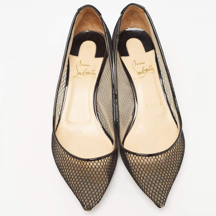 Pre Owned Christian Louboutin Black Patent Follies Resille Pumps Size 37.5