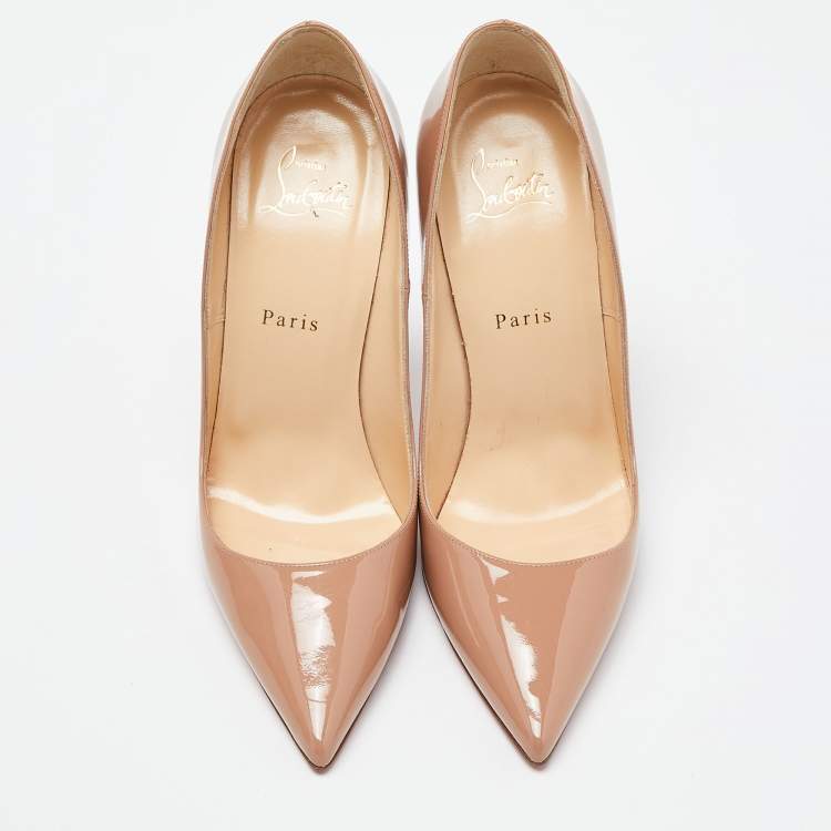 Pre Owned Christian Louboutin Beige Patent Leather So Kate Pumps Size 39