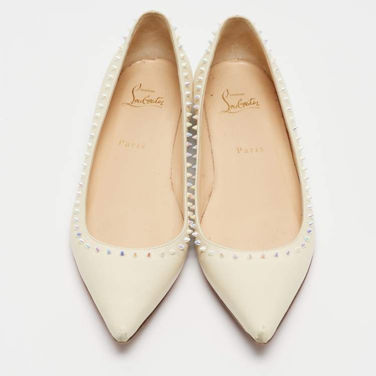 Pre Owned Christian Louboutin Cream Leather Anjalina Ballet Flats Size 39