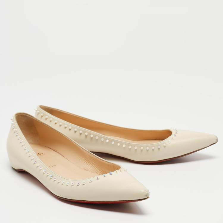 Pre Owned Christian Louboutin Cream Leather Anjalina Ballet Flats Size 39