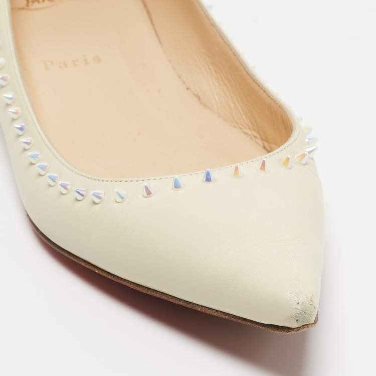 Pre Owned Christian Louboutin Cream Leather Anjalina Ballet Flats Size 39