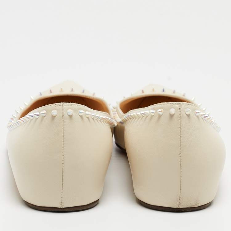 Pre Owned Christian Louboutin Cream Leather Anjalina Ballet Flats Size 39