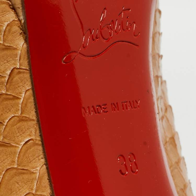 Pre Owned Christian Louboutin Light Brown Patent Python Grapi Pumps Size 38