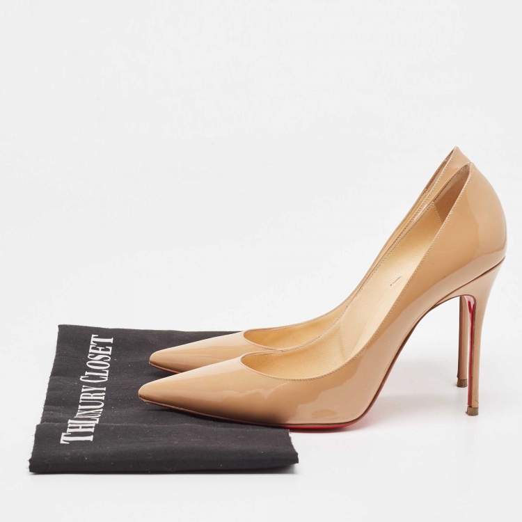Pre Owned Christian Louboutin Beige Patent Leather So Kate Pumps Size 37