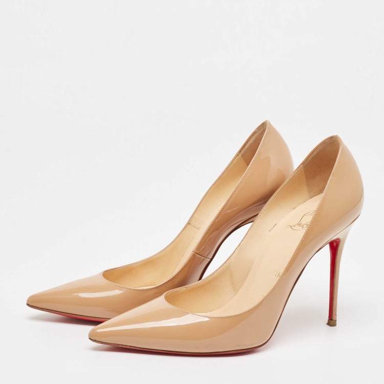 Pre Owned Christian Louboutin Beige Patent Leather So Kate Pumps Size 37