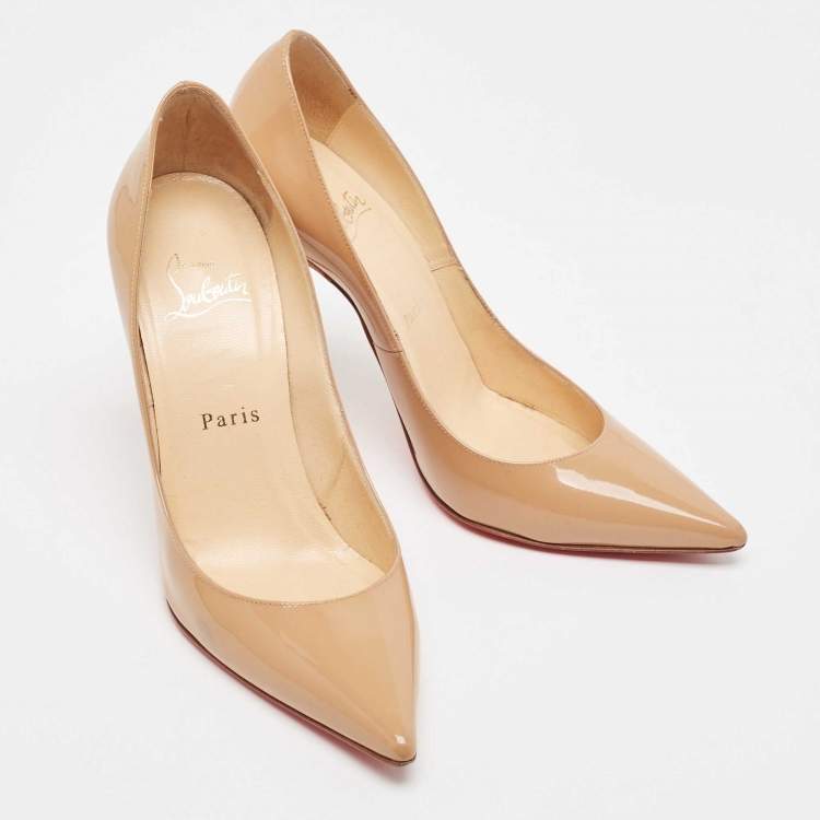 Pre Owned Christian Louboutin Beige Patent Leather So Kate Pumps Size 37