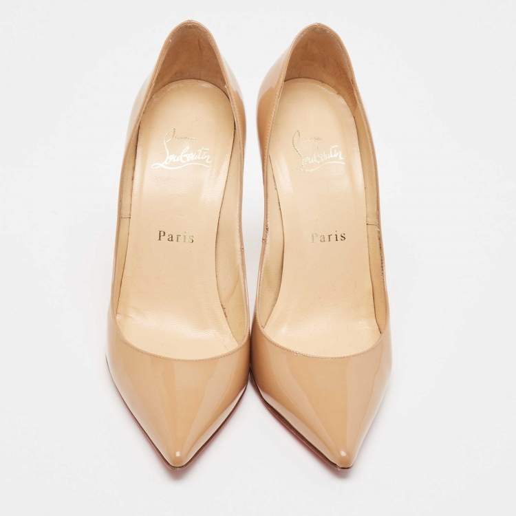 Pre Owned Christian Louboutin Beige Patent Leather So Kate Pumps Size 37