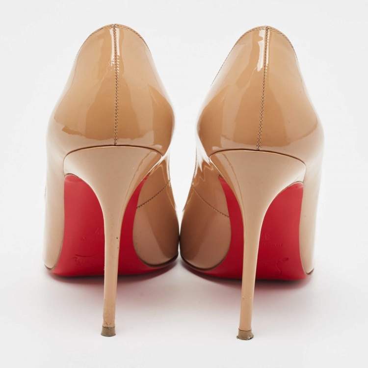 Pre Owned Christian Louboutin Beige Patent Leather So Kate Pumps Size 37