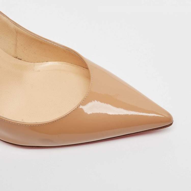 Pre Owned Christian Louboutin Beige Patent Leather So Kate Pumps Size 37