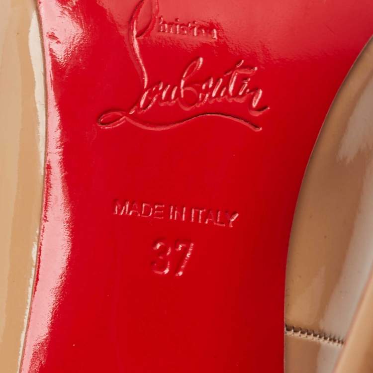 Pre Owned Christian Louboutin Beige Patent Leather So Kate Pumps Size 37