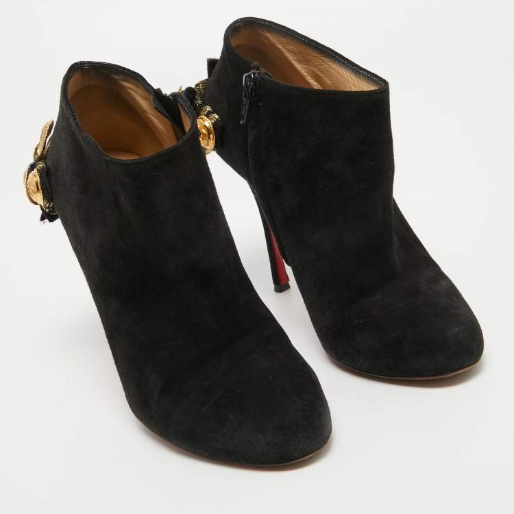 Pre Owned Christian Louboutin Black Suede Galobella Ankle Boots Size 38