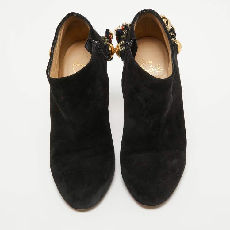 Pre Owned Christian Louboutin Black Suede Galobella Ankle Boots Size 38