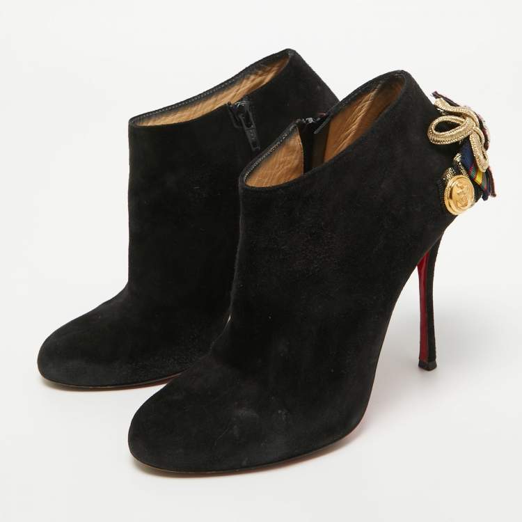 Pre Owned Christian Louboutin Black Suede Galobella Ankle Boots Size 38