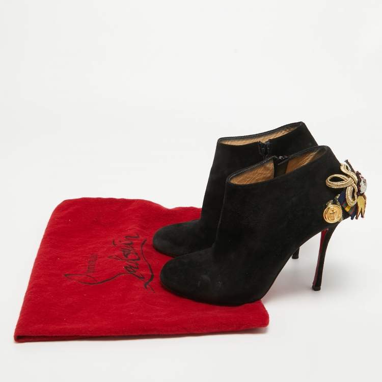 Pre Owned Christian Louboutin Black Suede Galobella Ankle Boots Size 38