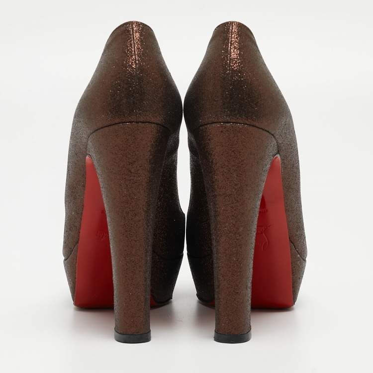 Pre Owned Christian Louboutin Metallic Glitter Bambou Pumps Size 37