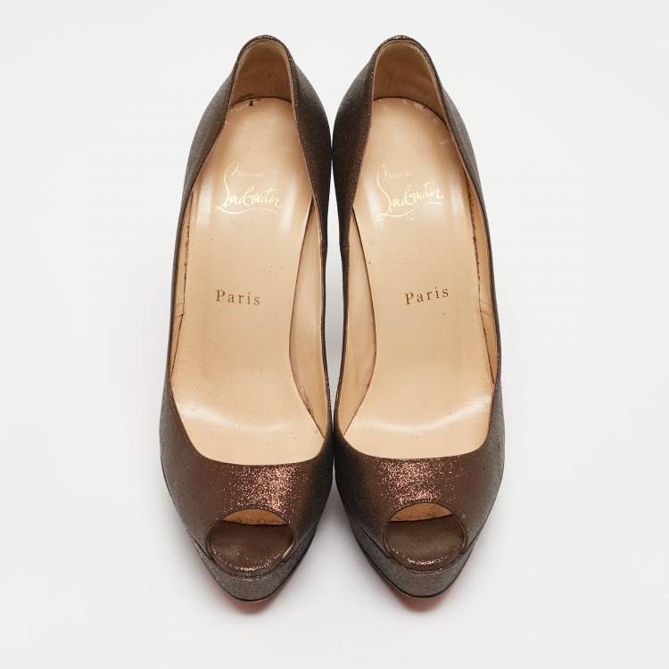 Pre Owned Christian Louboutin Metallic Glitter Bambou Pumps Size 37
