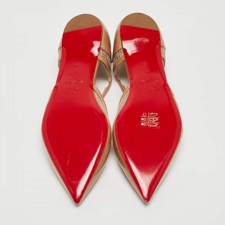 Pre Owned Christian Louboutin Beige Patent and Mesh Ballet Flats Size 39