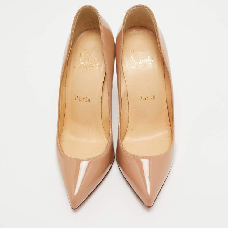 Pre Owned Christian Louboutin Beige Patent Leather Pigalle Pumps Size 35.5