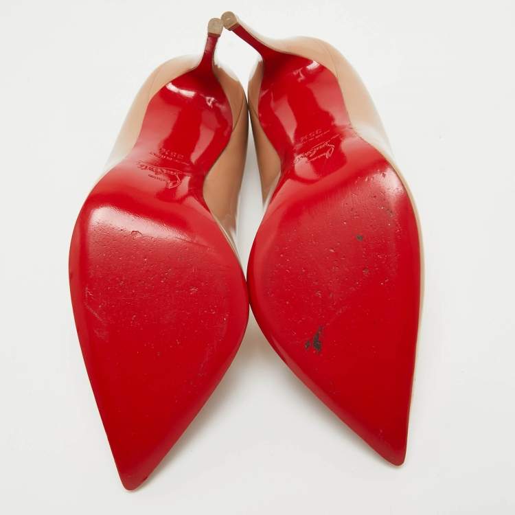 Pre Owned Christian Louboutin Beige Patent Leather Pigalle Pumps Size 35.5